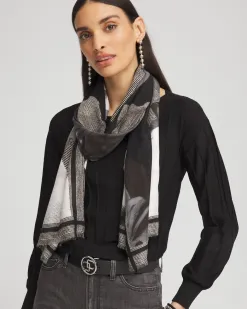 Online Black & White Floral Oblong Scarf Scarves