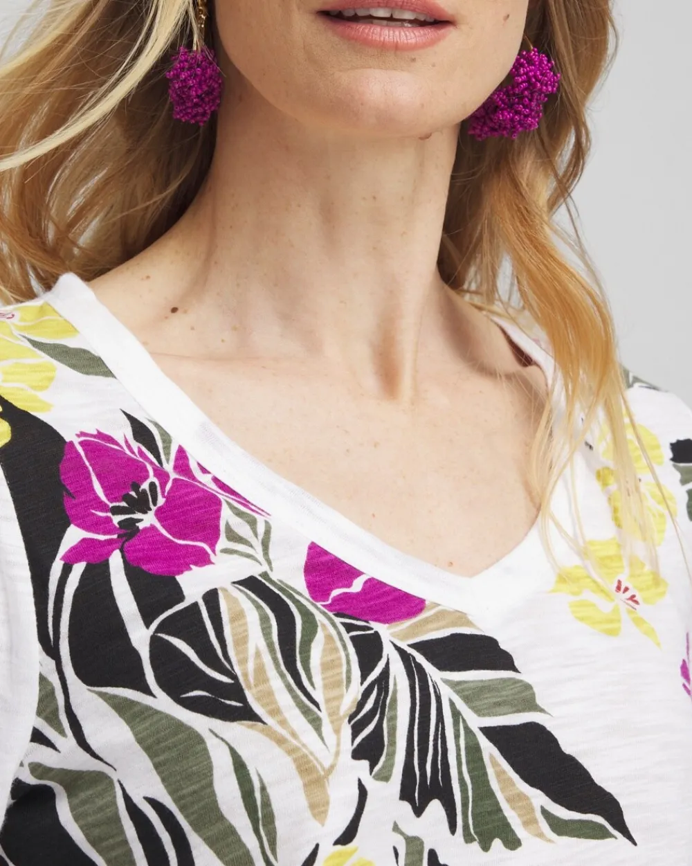 Best Blooms Abstract V-neck 3/4 Sleeve Tee Tops