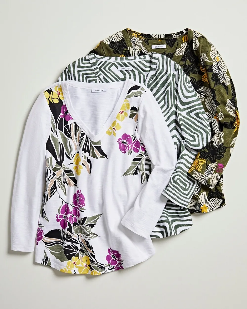 Best Blooms Abstract V-neck 3/4 Sleeve Tee Tops