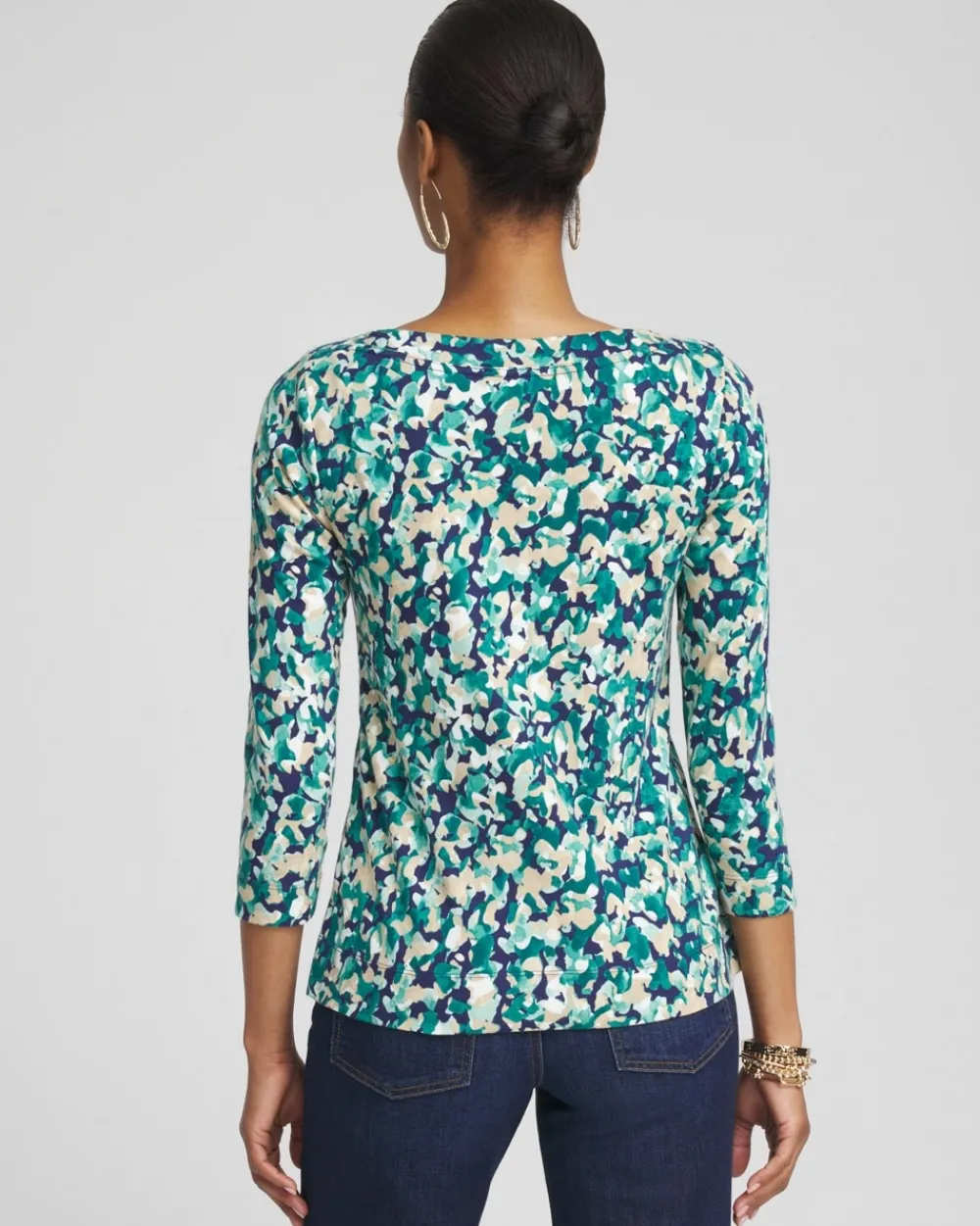 Shop Camo 3/4 Sleeve Bateau Neck Tee Tops