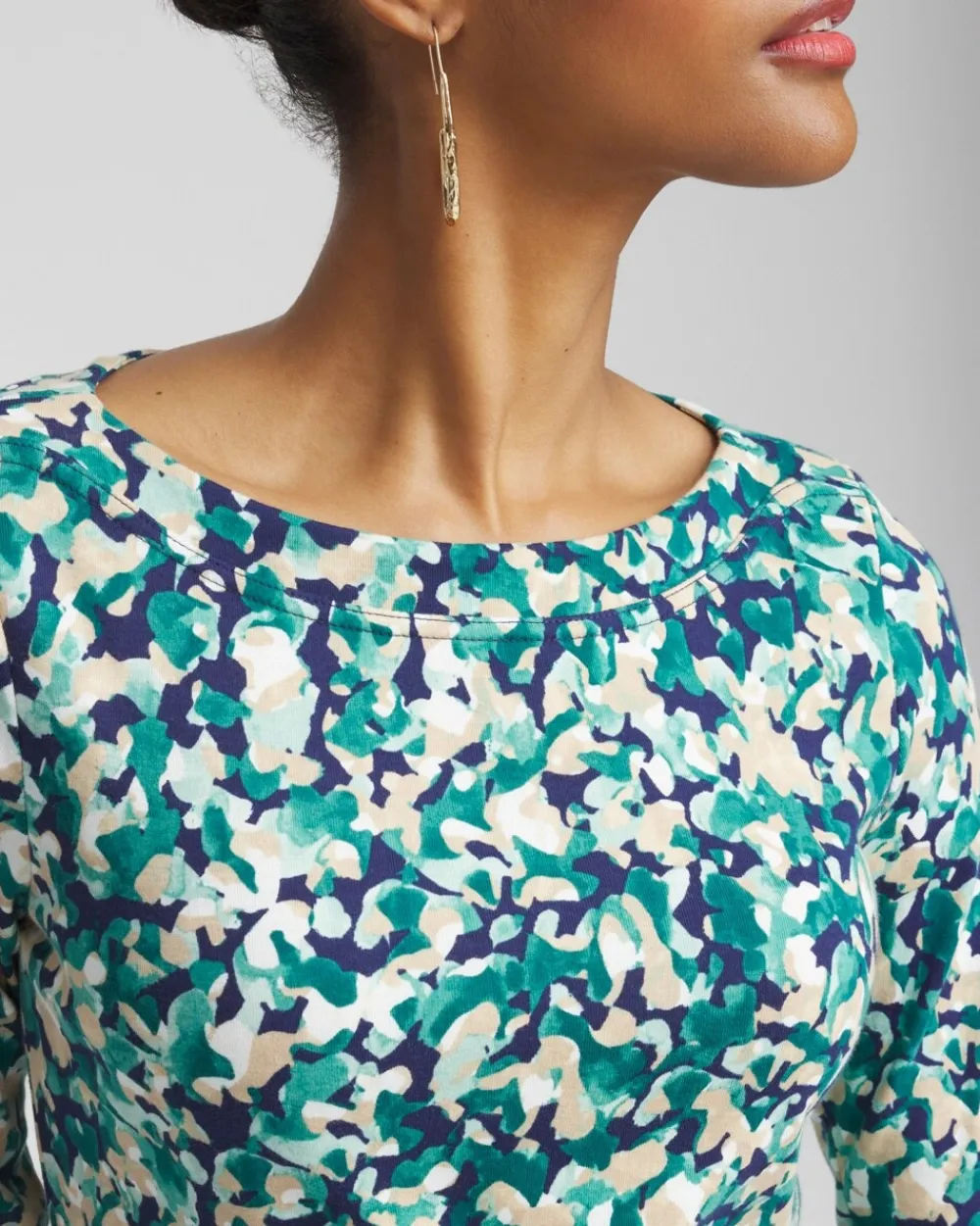 Shop Camo 3/4 Sleeve Bateau Neck Tee Tops