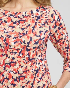 Outlet Camo 3/4 Sleeve Bateau Neck Tee Tops