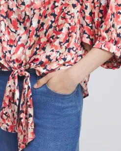 Outlet Camo Tie-Front Blouse Tops