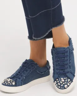 Store Embellished Denim Sneakers Shoes