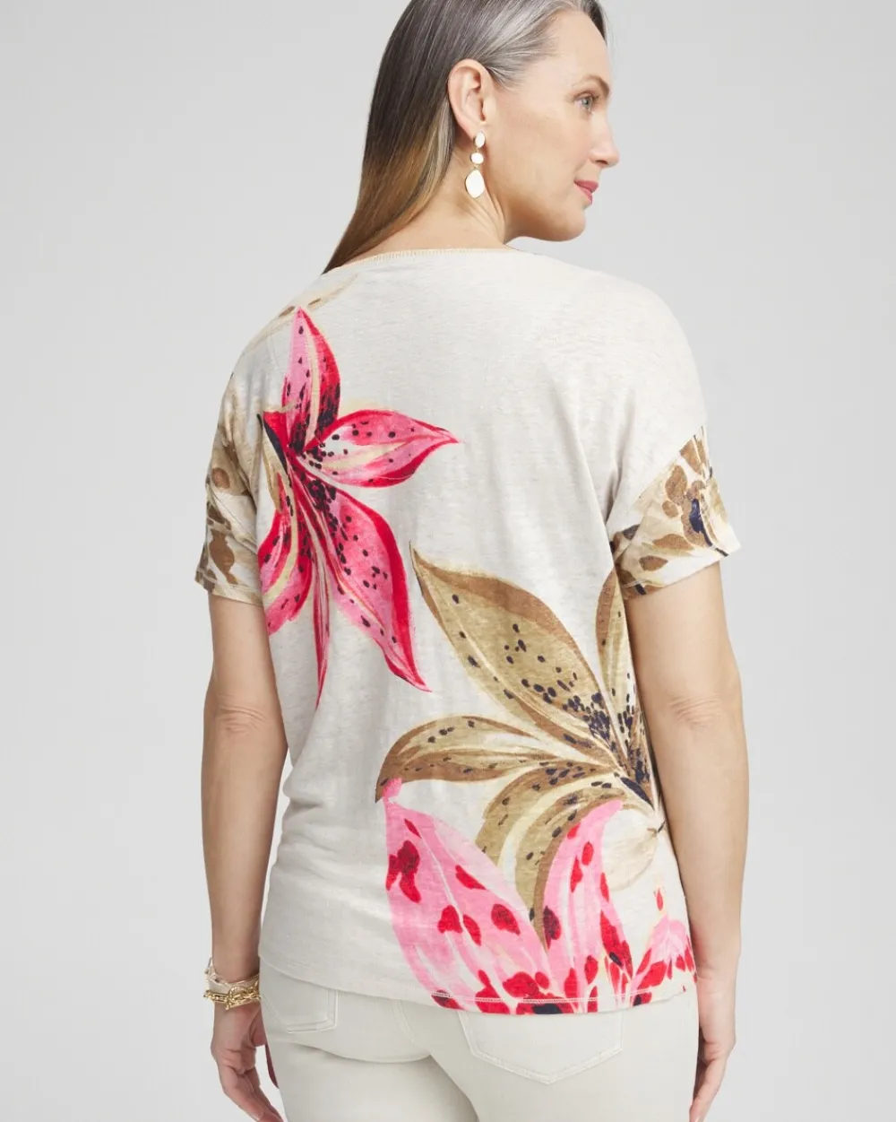 Best Sale Floral Sweater Trim Linen Tee Tops