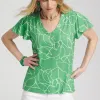 Cheap Green Lines Flutter Sleeve Tee Tops