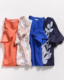 Shop Leaves Linen Blend Flutter Sleeve Top Tops