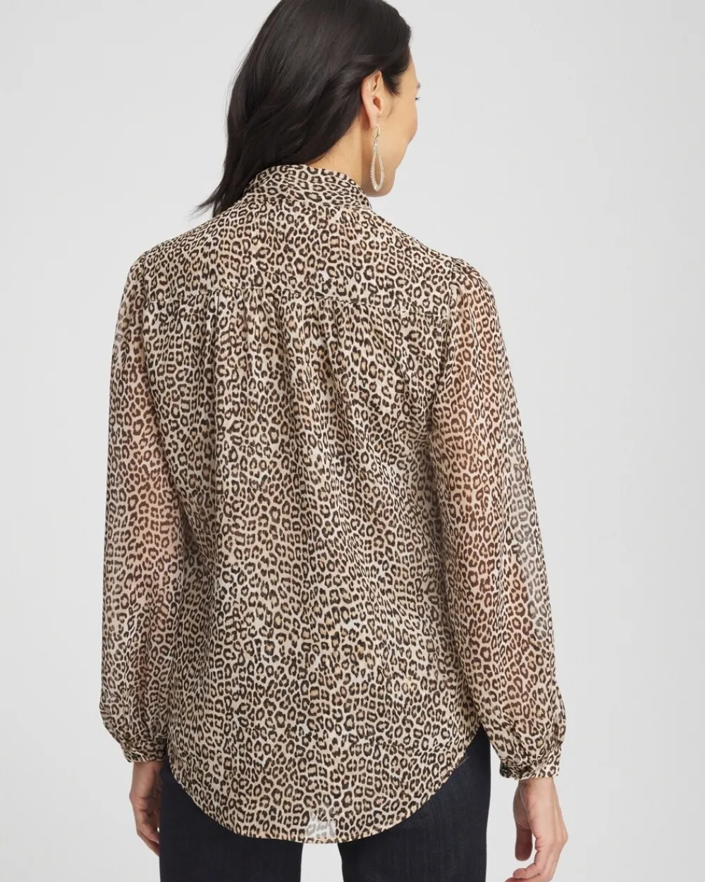 New Leopard Print Bow Blouse Tops