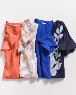 Fashion Linen Blend Flutter Sleeve Top Tops