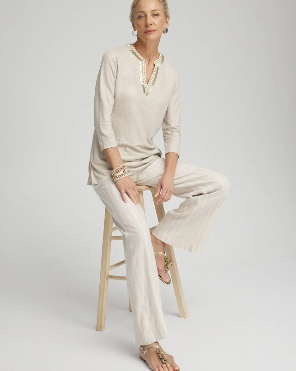 Best Sale Linen Embellished Tunic Tops
