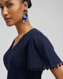 Cheap Linen Embroidered Flutter Sleeve Top Tops
