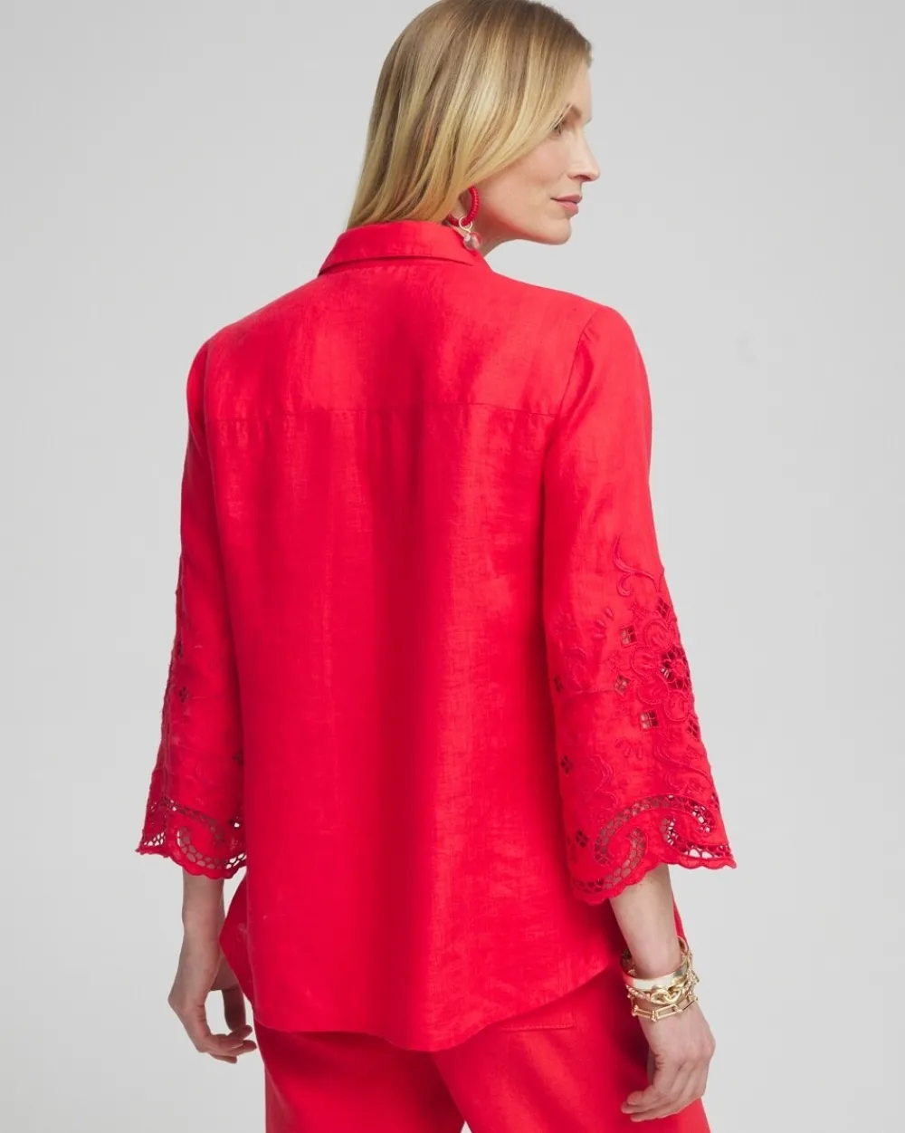 Best Linen Eyelet Sleeve Shirt Tops