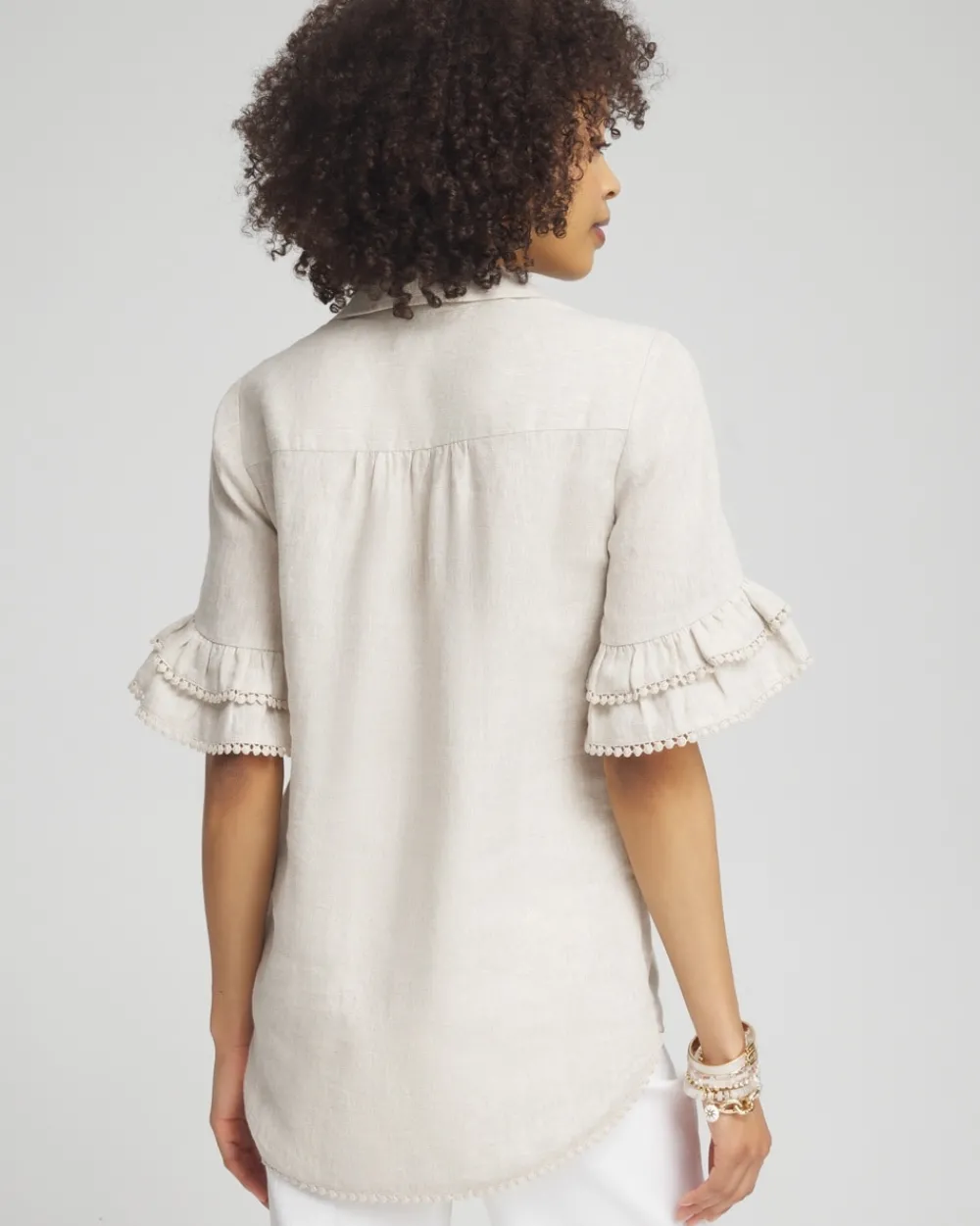 Cheap Linen Ruffle Sleeve Blouse Tops