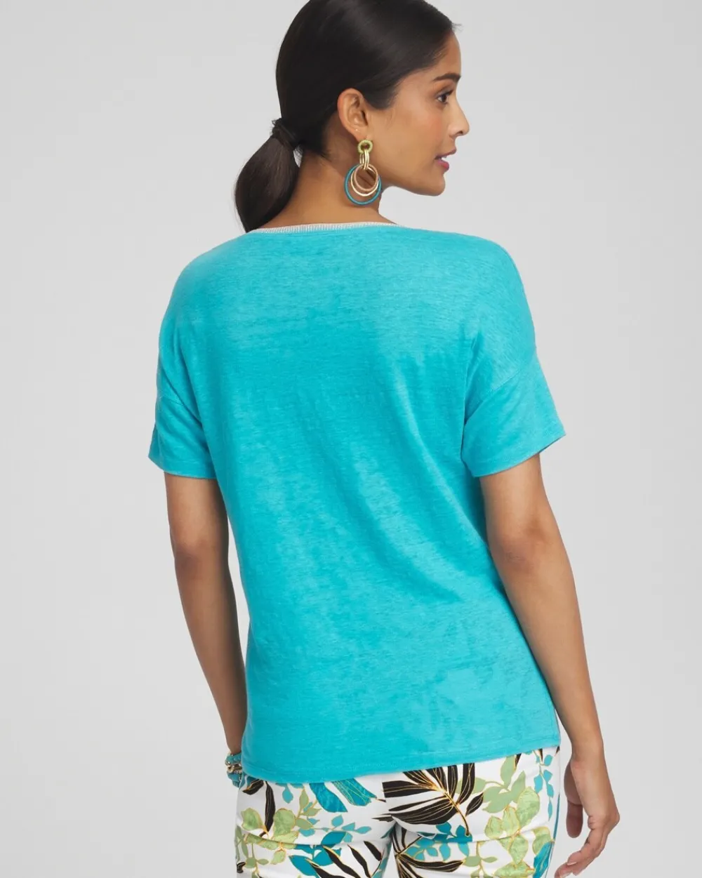 Best Sale Linen Sweater Trim Tee Tops