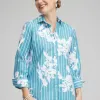 Online No Iron™ Stretch Iris Print 3/4 Sleeve Shirt Tops