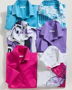 Online No Iron™ Stretch Iris Print 3/4 Sleeve Shirt Tops