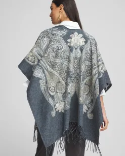 Clearance Paisley Leopard Reversible Ruana Ponchos & Ruanas