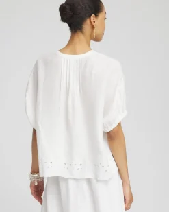 Fashion Pintuck Dolman Sleeve Linen Shirt Tops