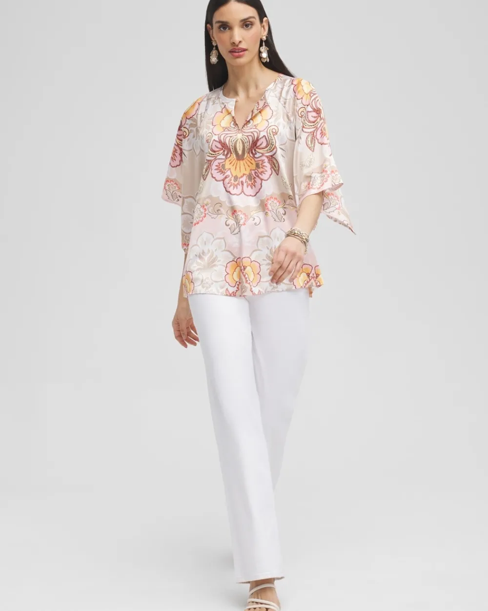 Shop Satin Floral Keyhole Neck Blouse Tops