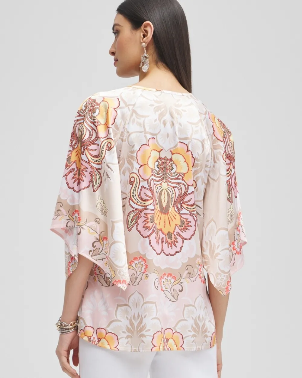 Shop Satin Floral Keyhole Neck Blouse Tops