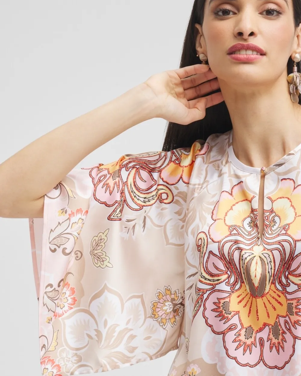 Shop Satin Floral Keyhole Neck Blouse Tops