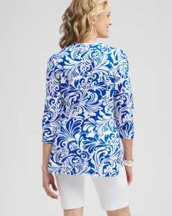 Best Sale Scrolls Henley Side Slit Tunic Tops