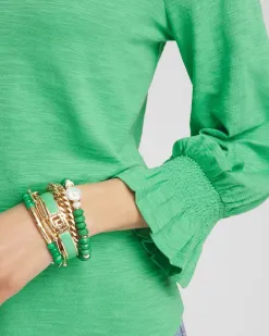 Online Smocked 3/4 Sleeve Tee Tops