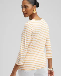 Store Stripe 3/4 Sleeve Button Tee Tops