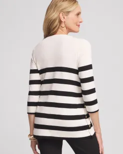 Best Sale Stripe Button Detail Tunic Tops
