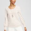Discount Stripe Smocked Cuff Tee Tops