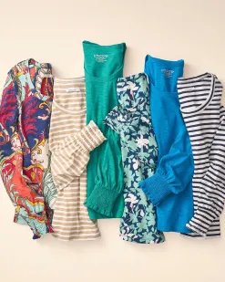 Discount Stripe Smocked Cuff Tee Tops