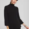 Cheap Travelers™ Mock Neck Diamond Button Tunic Tops