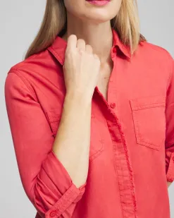Hot Twill Fringe Hem Shirt Tops