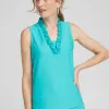 Store Zenergy® UPF V-Neck Ruffle Tank Tops