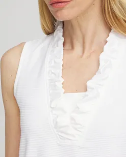 Store Zenergy® UPF V-Neck Ruffle Tank Tops